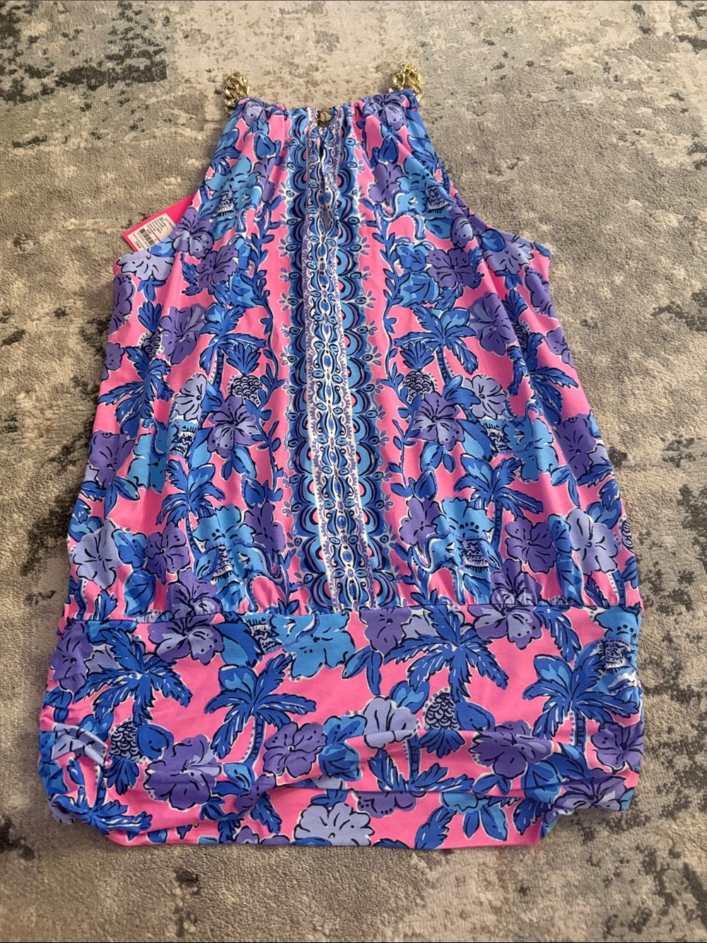 Lilly Pulitzer Pink Blue Purple Floral Halter Tank with Gold Chain - Picture 3 of 3